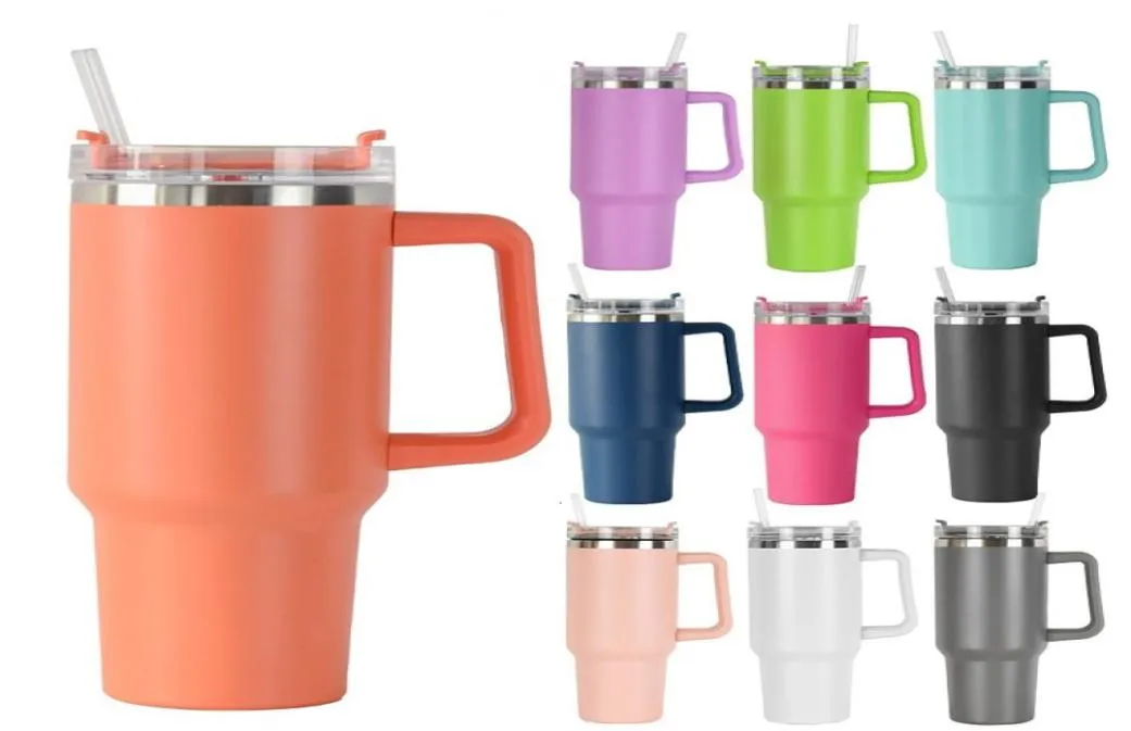 Vattenflaskor 40oz rostfritt stål termos koppar med handtag vakuum kaffetumbler cup bärbar dubbel lager bil kaffemugg resa 2122451