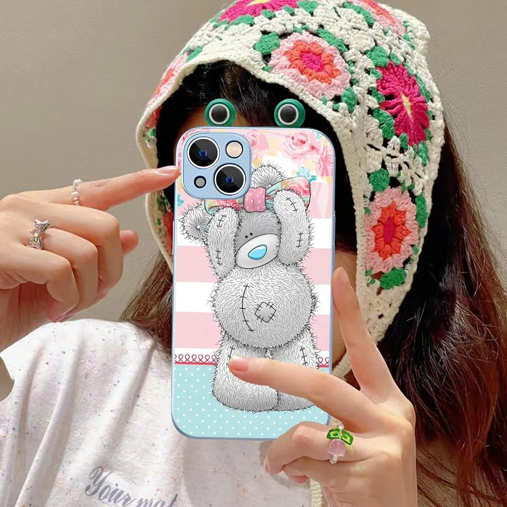 UpgradedTempered Glass Cute Tatty Teddy Phone Case for iPhone 14