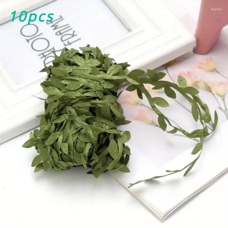 Dekorativa blommor 10st 20m Simulerade pilblad Lövformade konstgjorda gröna murgröna Vine Ribbon Roll för Scrapbooking Wedding Decoration