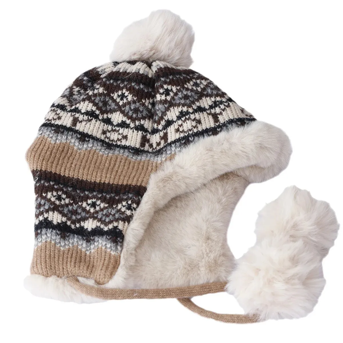 Women Khaki Solid Winter Peruvian Cover Ears Beanie Hat Ear Flaps Sherpa Snow Aloohaidyvio Winter Hats for Women and Men,Womens Winter Hat  main image 3