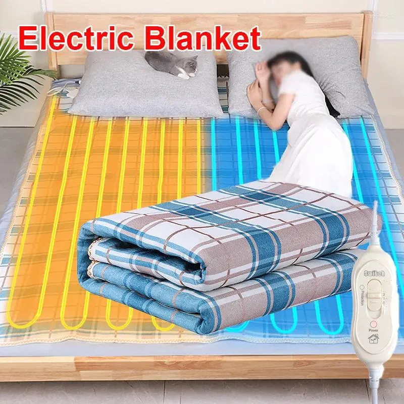 Blankets Electric Blanket Single/Double Control Heating Non-woven Plaid Printed Pad With Temperature Switch Bed Mattress