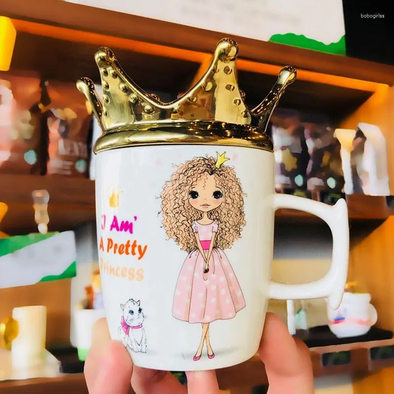 Canecas Creative Caneca de Deusa Coroa Crown Cerâmica Novelty Coffee Princess With Cover Gold Fun Divert CL190416