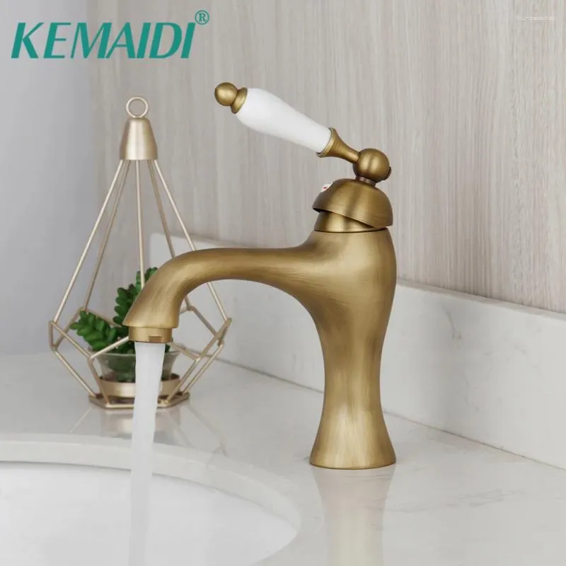 Badrumsvaskar kranar Kemaidi Antik mässingskran Basin Mixer Tap Solid Deck monterad Sinlge Handle Cold Water