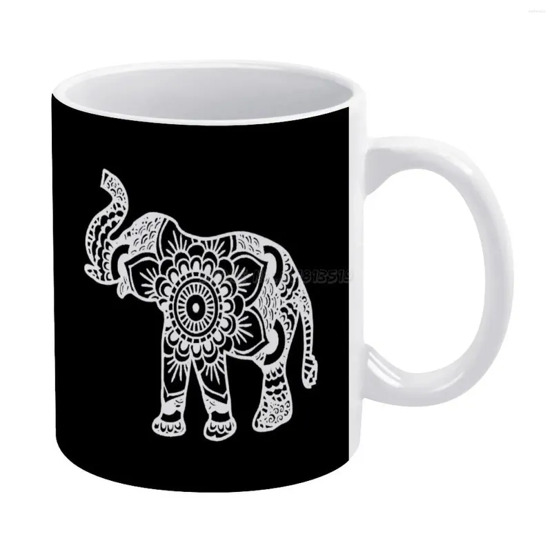 Mugs Mandala Elephant White Mug Good Quality Print 11 Oz Coffee Cup Summer Pretty Pattern Boho