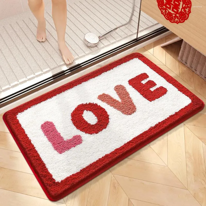 Badmattor älskar tjock superfina fiber plysch antislip absorberande kinesisk bröllopsdekorativ golvmatta för dusch rumsdörr