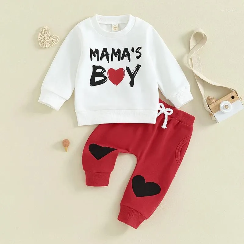 Kläduppsättningar småbarn Baby Boy Valentine's Day Outfit långärmad brev tröja pullover toppar byxor 2 st klädset