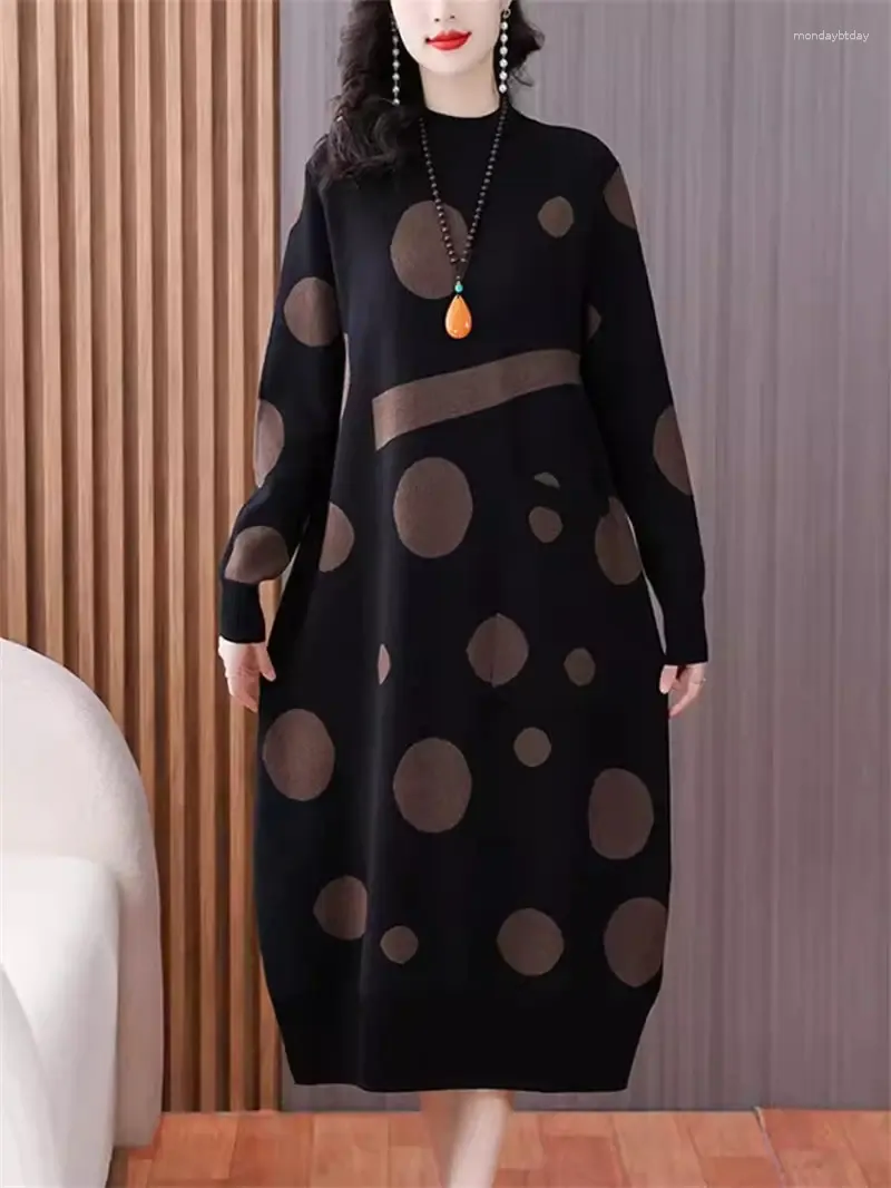 Robes décontractées robe tricotée surdimensionnée Femme hiver printemps 2024 Pull imprimé de luxe léger à la mode