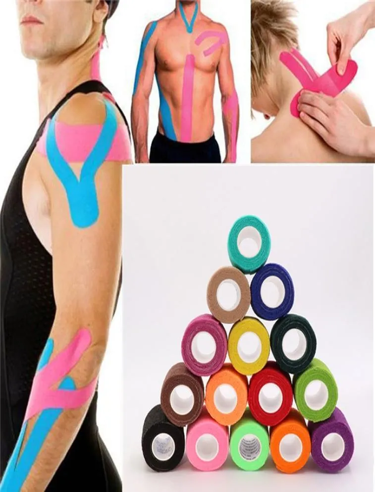 18 kleuren kinesiologie tape atletische tape sport herstel tape strapping gym fitness tennis lopende kniespierbeschermer scissor2922557