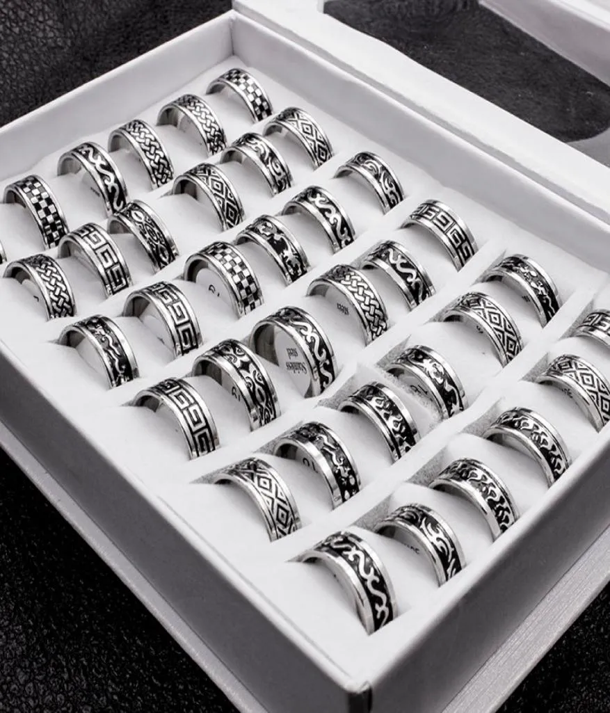 20 Pieces Mix Style Boho Stainless Steel Men Ring Men Anillos Fashion Width 8mm Bulk Punk Rings Jewelry for Women anillos mujer1826427