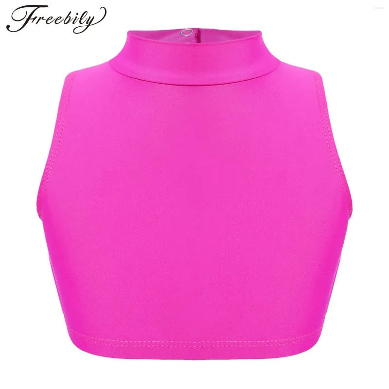 Стадия ношения Kid Girls Ballet Crop Top Top для танцев без рукавов Criss Cross Back Manks Tops гимнастические спортивные спортивные жилеты танцевальная одежда