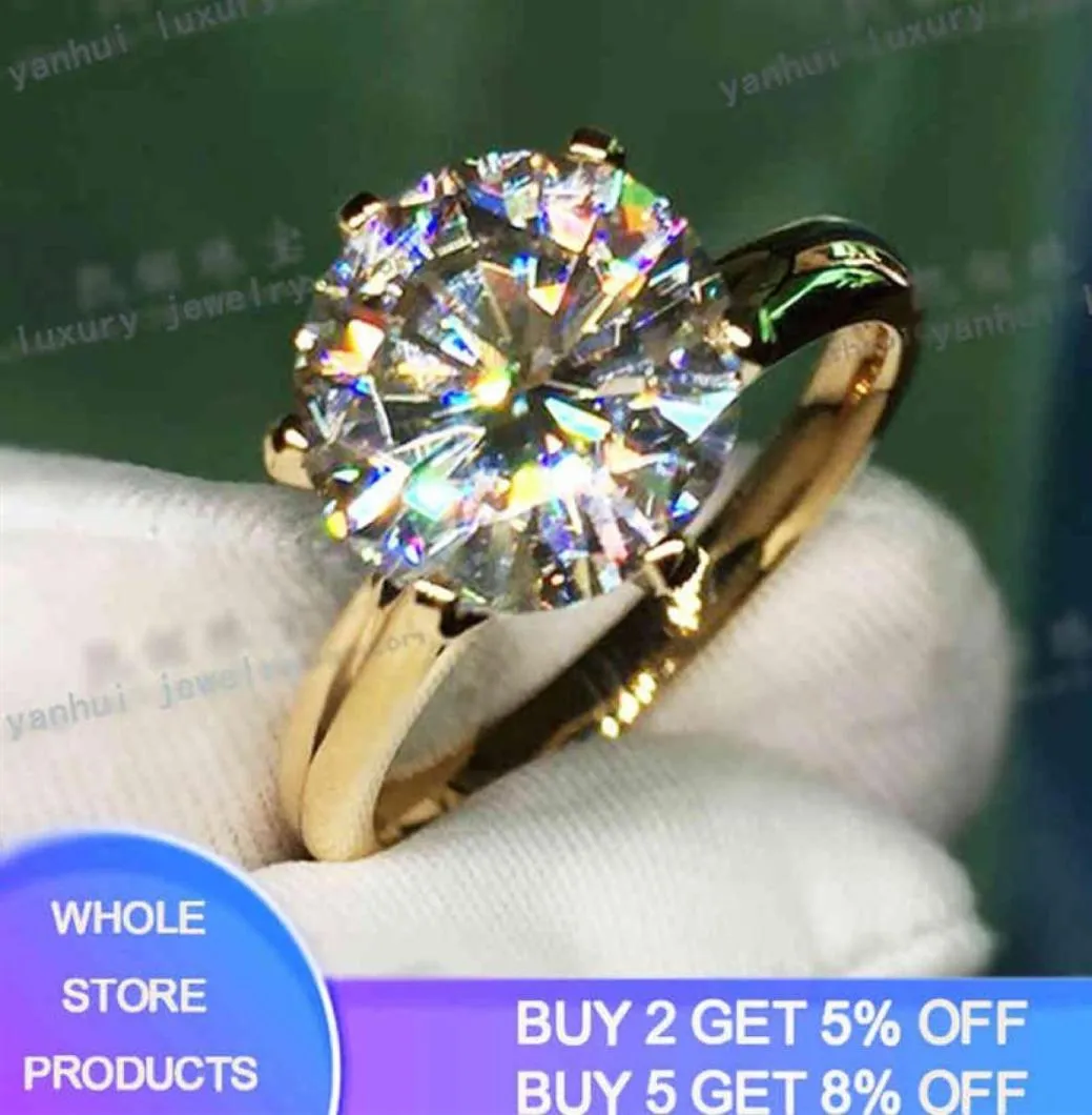 Yanhui har 18K RGP Pure Solid Yellow Gold Ring Luxury Round Solitaire 8mm 2 0CT Lab Diamond Wedding Rings for Women ZSR169226P8596087