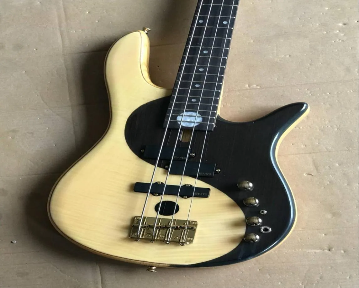 Rare basse en bois naturel yin yang 4 string guitare de basse électrique 24 frettes aulne du corps EMG Pickups Schéma de l'univers1756810