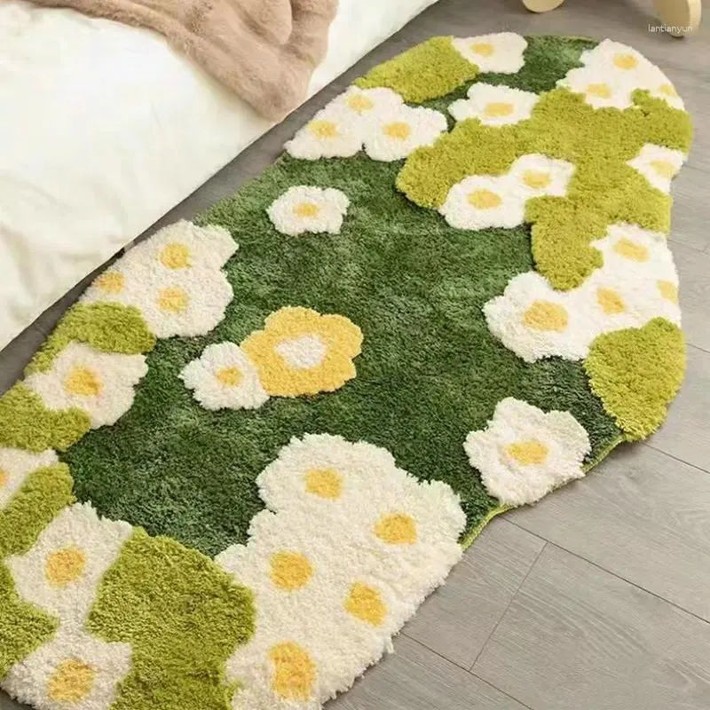 Mattor Tufting Green Moss Rugs Ins Bloom Flowers Living Room matta sovrum badrum hall golvmatta dörrmatta estetisk heminredning