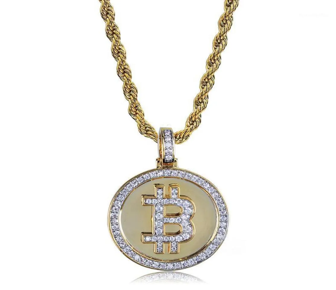 Chaines Hip Hop Iced Out Ringestone Coin Pendant Collier BTC Mining Gift for Men Women With Corde Chain3061866