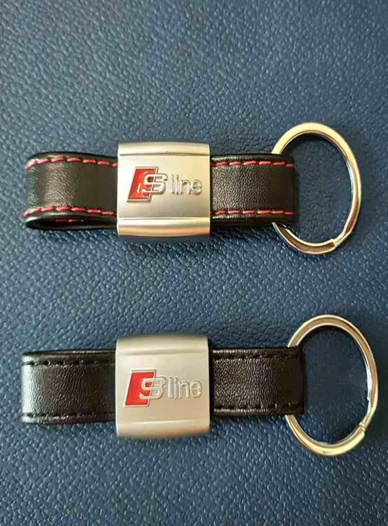 3D SLINE EMBLEM BADGE Sticker Black Red Line Leather för 3 A4 A5 A6 A8 TT Q5 Q7 SLINE KEYCHAIN ​​KEYRING KEYFOB High Quality7904223