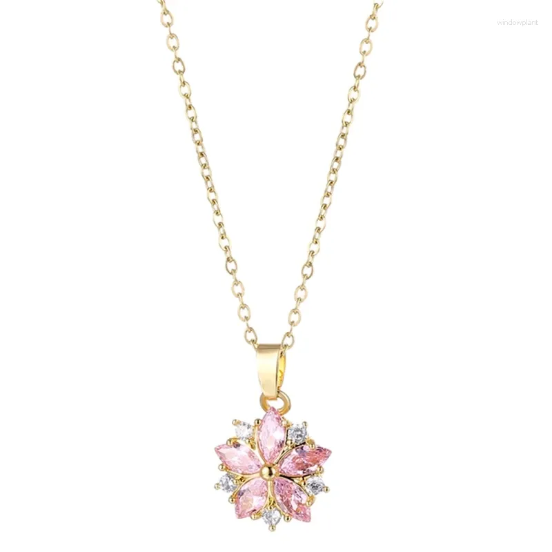 Colliers pendants Fashion coréenne Crystal Cherry Blossoms Acier inoxydable pour femmes mignonnes bijoux de mariage féminin romantique