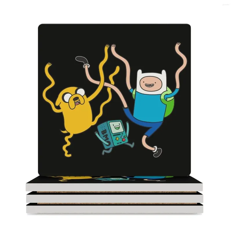 TABELOS DE TABELA FINN JAKE BMO Party Creamic Coasters (quadrado) Titulares de xícara de chá Original Branco Original