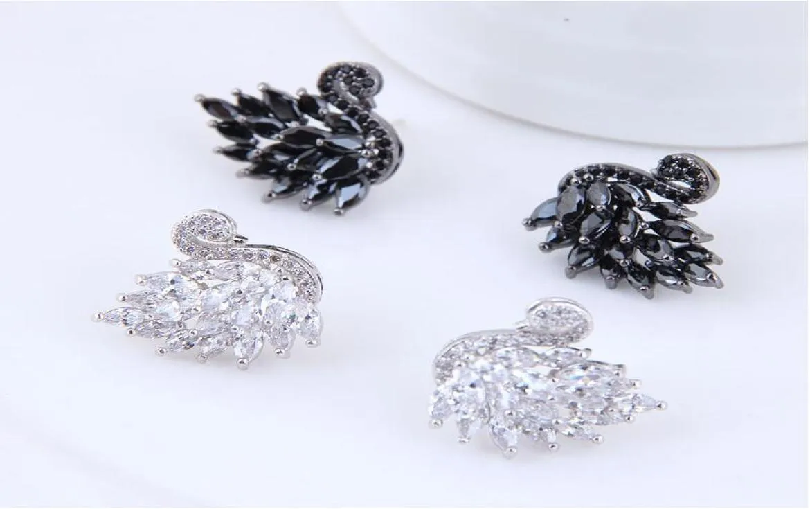 S1342 Hot Fashion Jewelry S925 Silver Post Zircon n Earrings White Black n Stud Earrings9331051