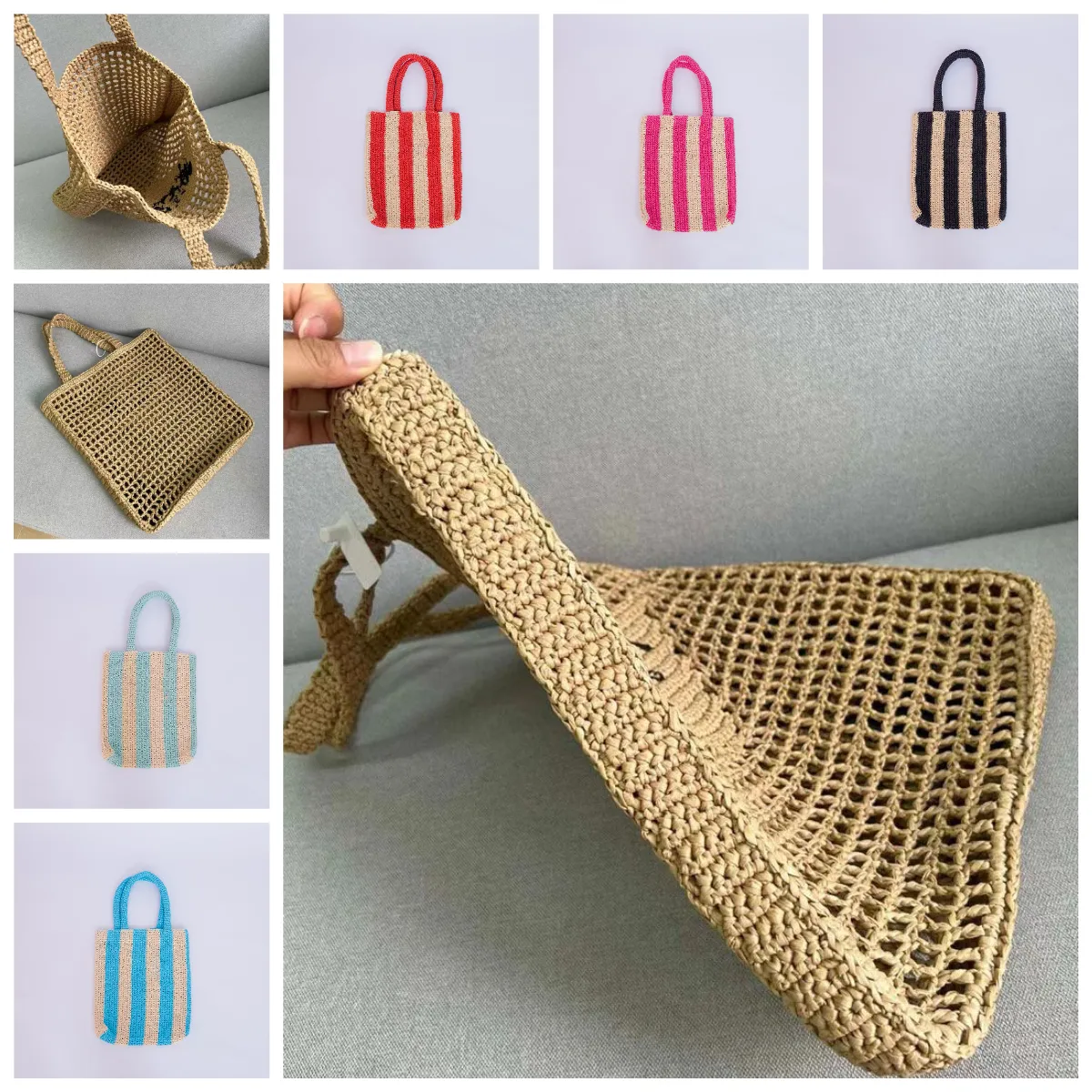 Strawtote tas multi-specificaties stijl stro zomer mesh holle geweven strand vakantie handtas boodschappentas vacatietas designer tas strandtassen