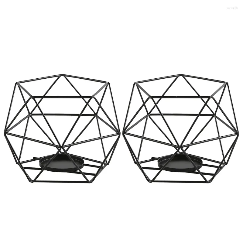 Mum tutucular 2pcs evrensel geometrik tealight tutucu demir tel süsleme ev dekoru siyah metal zarif içi boş dekorasyon masa weddin