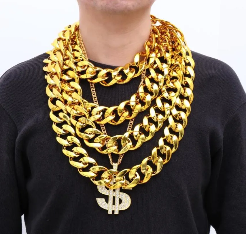 Correntes Hip Hop Gold Color Big acrílico grossa colar de corrente para homens punk de grande tamanho grande link de plástico Men039s jóias 20216203134