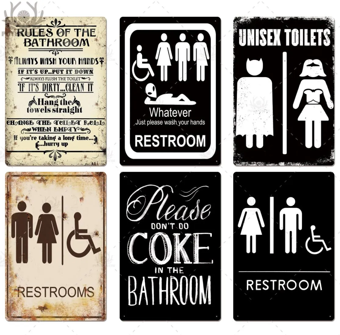 Znak toalety metalowy metalowy znak łazienkowy metalowy znak blaszany dekoracje ścienne do toalety toaletowa toaleta 4985511