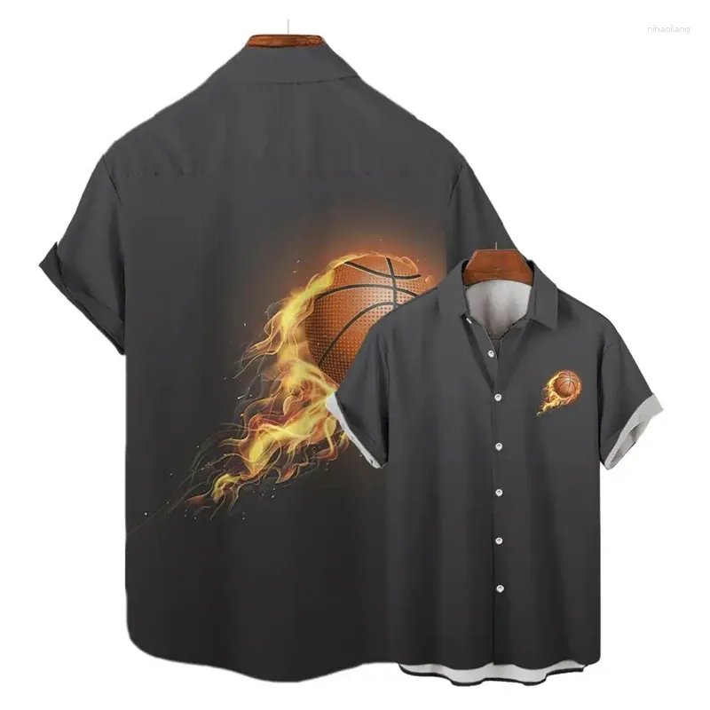 Casual shirts voor heren eenvoudige basketbal grafische korte mouw voor mannen kleding sport jersey Hawaiiaanse vakantiejongen blouses revers knop top