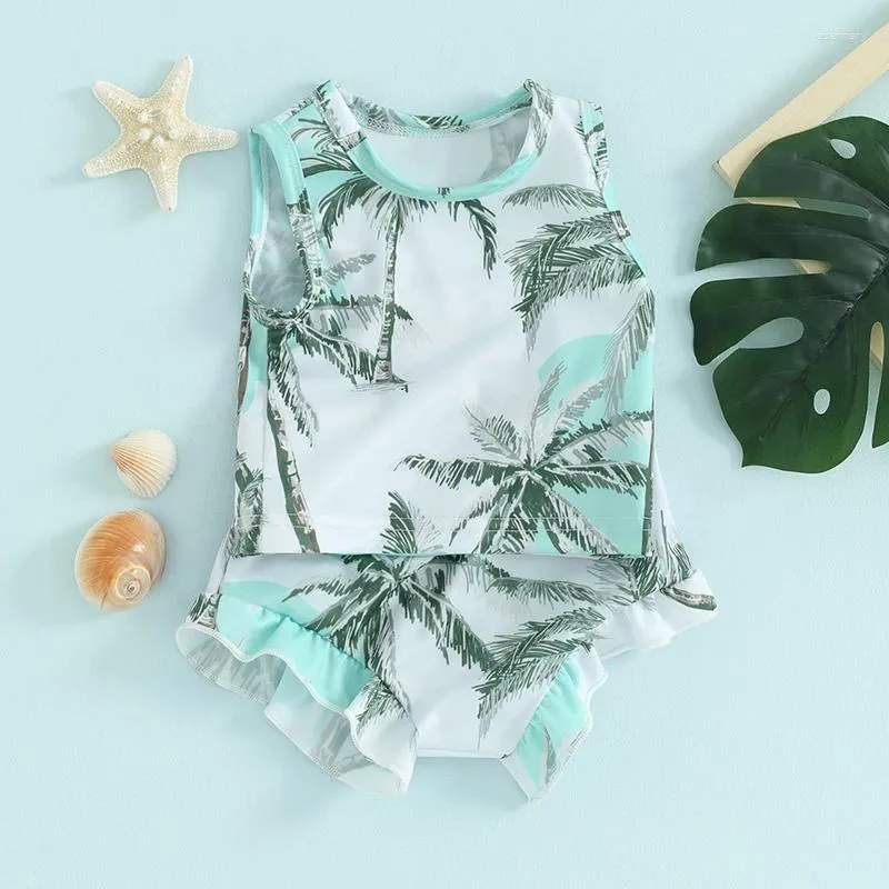 Swimwear Tree Print Baby Girl Swimsuit Sleeveless Tankini Top Bikini Shorts Set Bathing Fulging Bathing Toddler Swim Tank et décontracté mignon