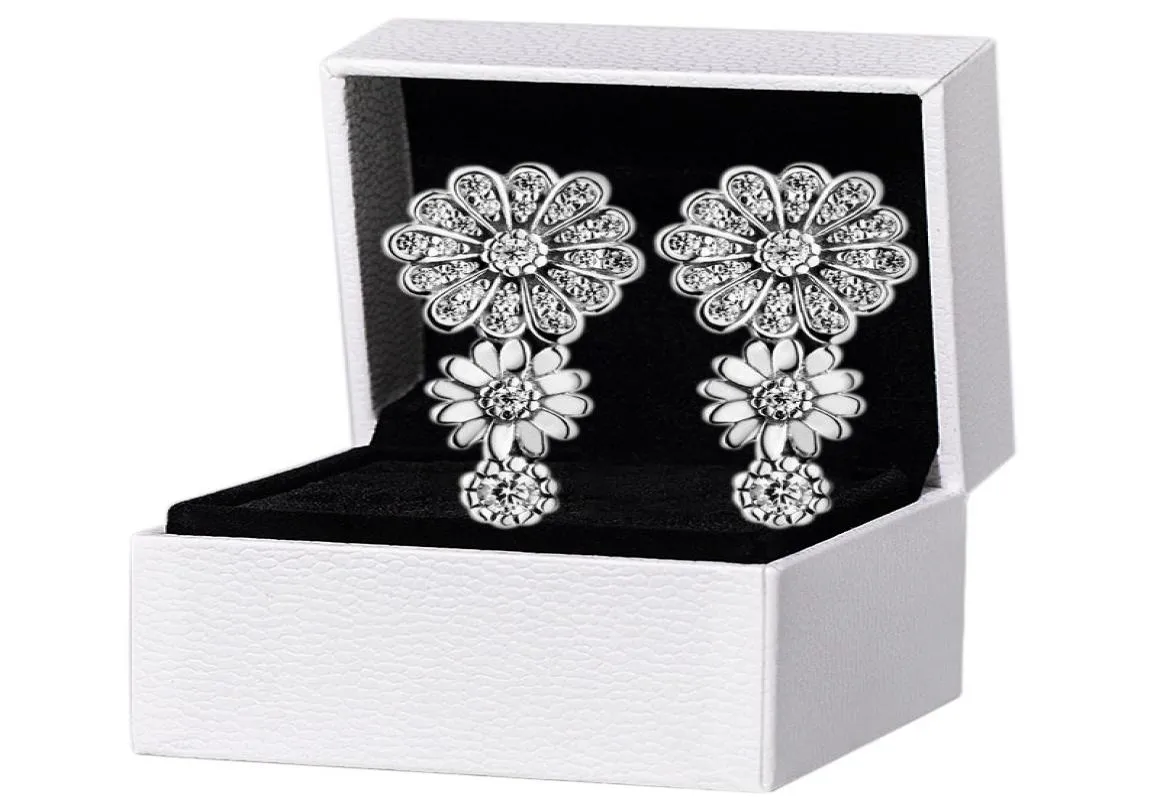 Sparkling Daisy Flower Trio Stud oorbellen Originele doos voor 925 Sterling Silver Pendant Earring Women Wedding Sieraden Set4359671