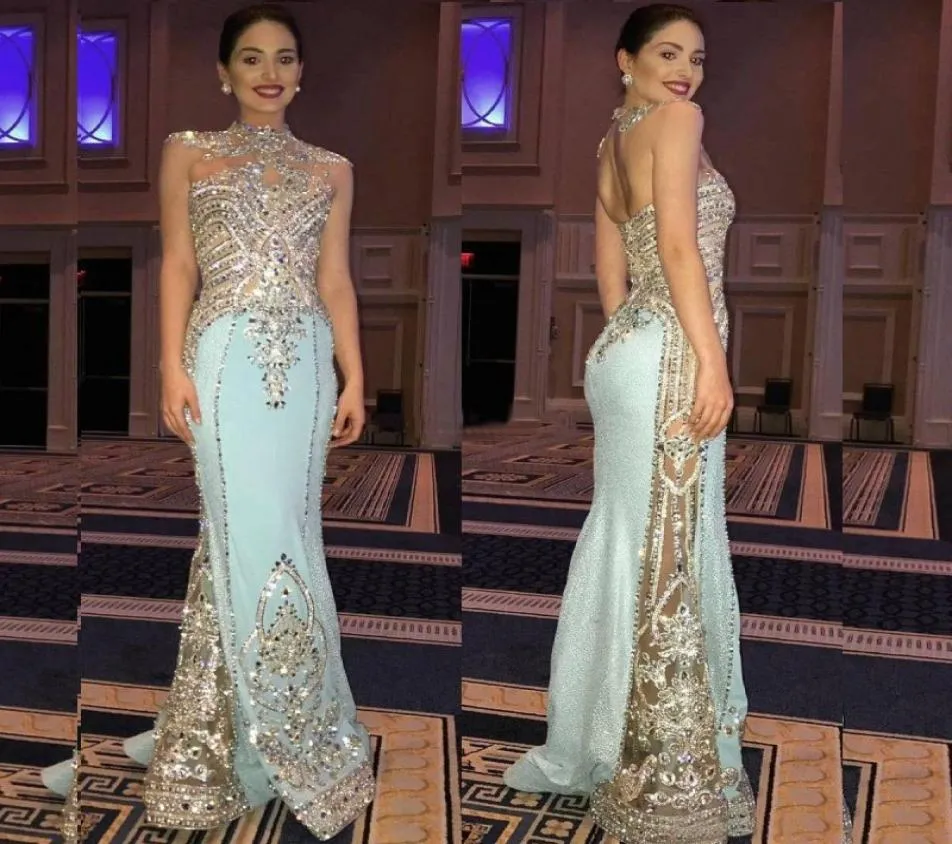 2019 skräddarsydd kristall sjöjungfru Pageant Evening Dress Sexig lång pärlskal Party Prom Dresses New Designer Eccase GOWNS1548124