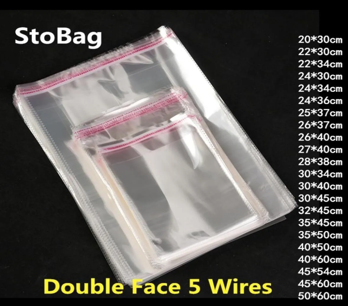 StoBag 100pcs Clear Self Adhesive Cello Cellophane Bag Self Sealing Plastic Bags Clothing Jewelry Packaging Candy OPP Resealable Y1377002