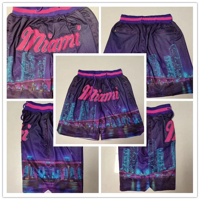 Shorts Basketball Shorts Miami City Black Pink Running Sports Clothes With Zipper Pockets Size SXXL Mix Match Order High Quality Stitche
