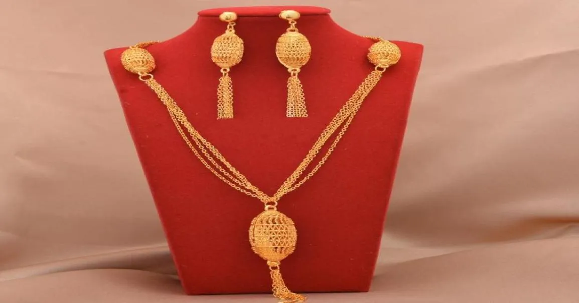 Collier de boucles d'oreilles Dubai Bijoux Ensembles de produits de mariage africains de luxe à l'or 24 carats