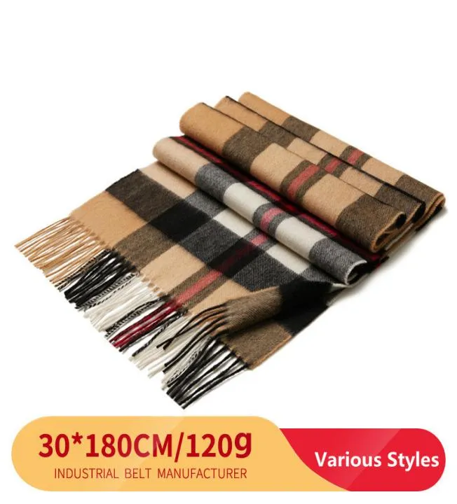 秋の冬の男性と女性のためのタッセルと100の純粋なカシミアの厚いスカーフファッションビジネス格子縞のスカーフ1330604