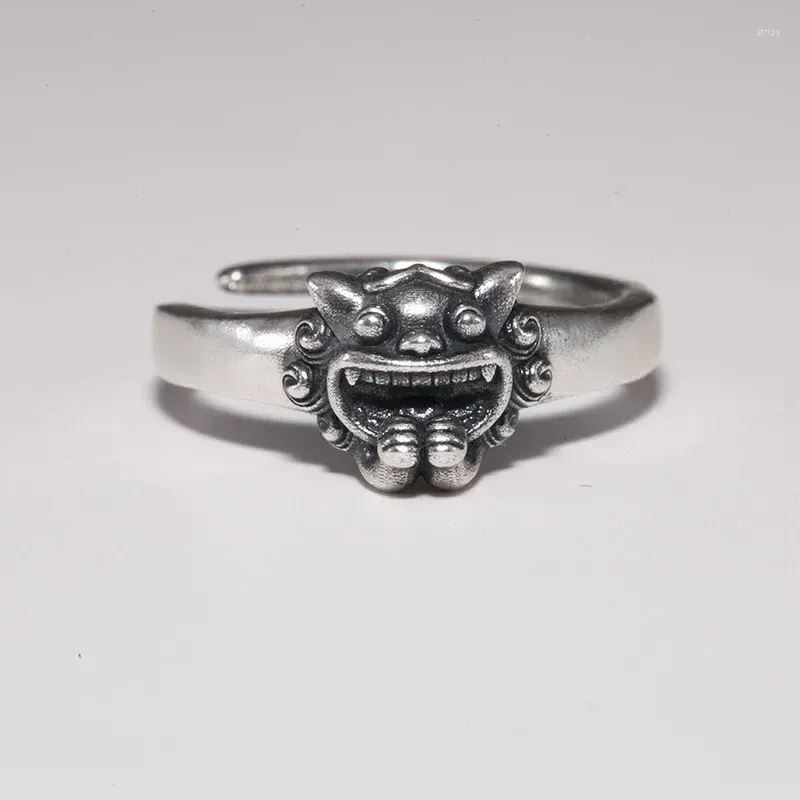 Anelli a grappolo Design originale 925 Silver Small Divine Beast Ring Coppie uomini e donne intaglio vintage squisito gioiello carino lucido