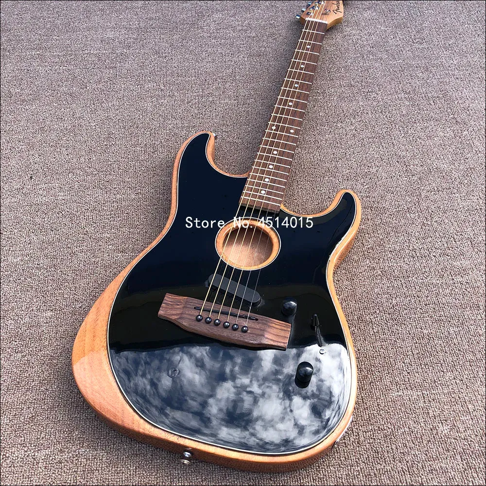 Gitar Yeni ST6 String Siyah boya, yarım oyuk, şeftali çekirdek ahşap, özel fiyat, posta.