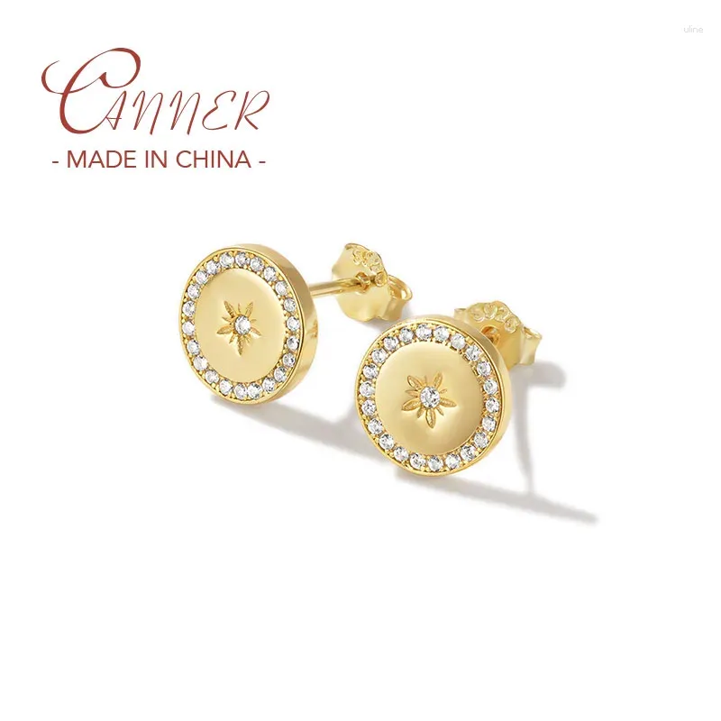 أقراط مسمار Canner S925 Sterling Silver Simple Round Zircon زهرة ثقب للنساء هدايا المجوهرات الراقية Brincos Pendientes