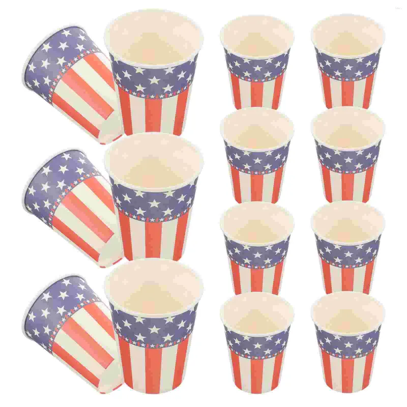 Tass jetables pailles 48 pcs tasse à café papier domestique americana décor intérieur indépendance jour de fête de fête de boisson festival drapeau unique