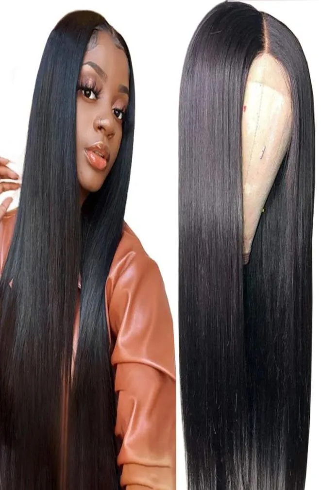 4x13 Silkeslen Straight Brasilian Virgin Hair Human Hair Spets Front Wigs Density Natural Color4289232