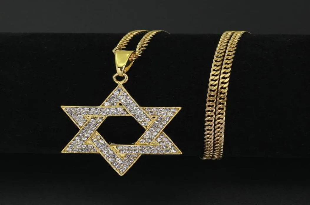 Hänge halsband religiösa menorah och stjärna av David judisk halsband rostfritt stål 35mmcuban kedja hiphop bling juvelery för M7703590