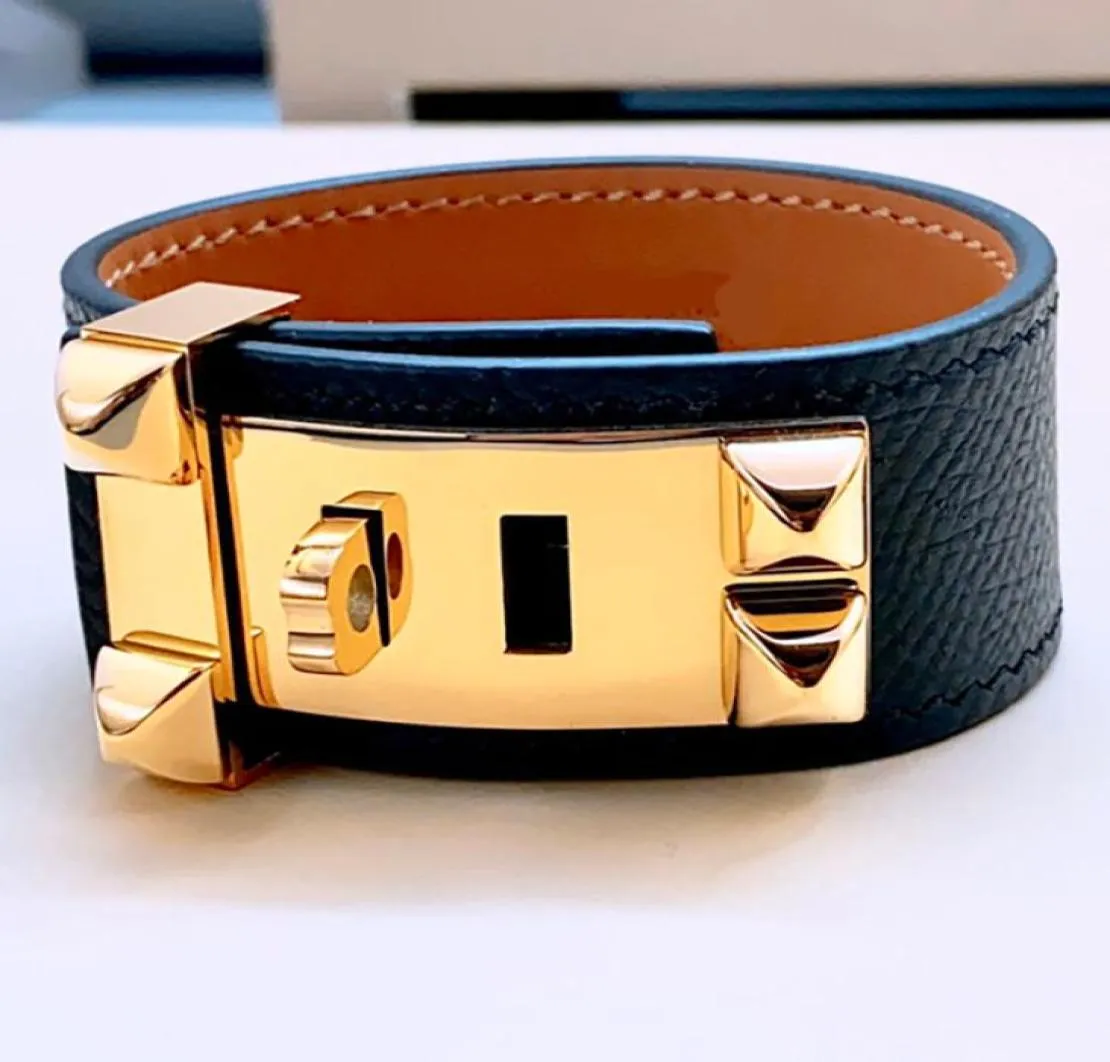 Hochwertige Marken Jewerlry Echtes Leder Collier Armband für Frauen Nieten Edelstahlarmband6228016