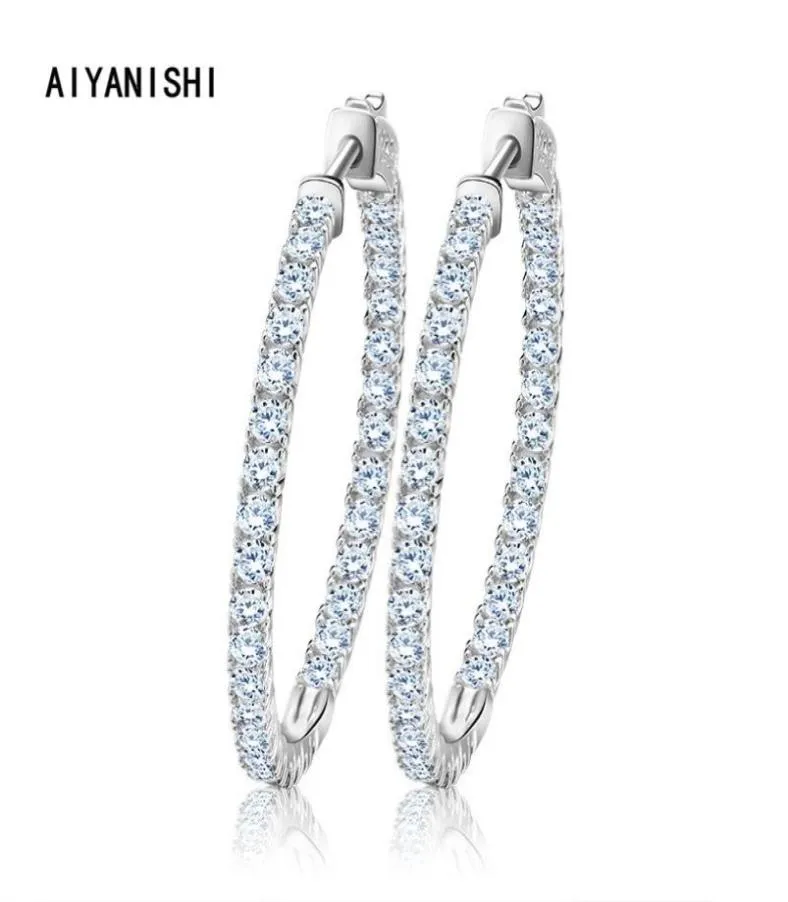 Aiyanishi Real 925 Sterling Silver Classic Big Hoop Oorrings Luxe Sona Diamond Hoop oorbellen Fashion Simple Minimal Gifts 2202186466100