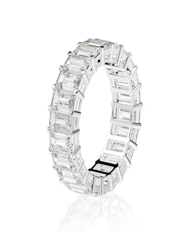 Eternity Emerald Cut Lab Diamond Ring 925 Sterling Silver Engagement Fedi nuziali per donne Gioielli Gift2520682