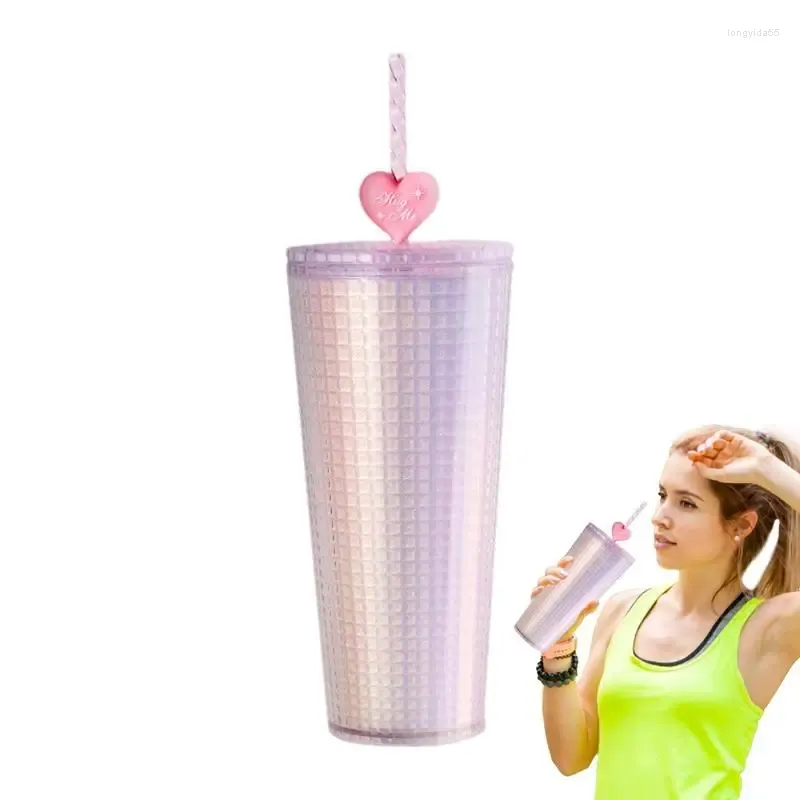 Mugs Bling Cup 775ml Rhinestones Water Bottle With Lid And Love Heart Straw Large Capacity Cups For Tea Coffee Ice Cubes Smoothie