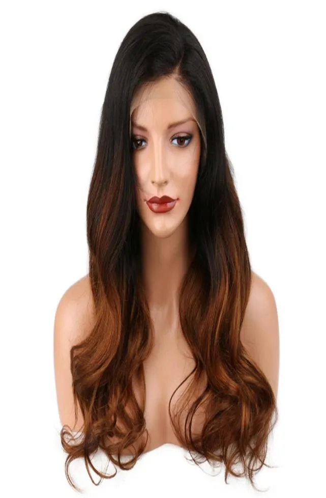 360 Full spets mänskliga hår peruker PRECLED 150 Densitet Brasiliansk remy hår ombre färg T 1B4 Natural Wave Human Hair Wig4258213