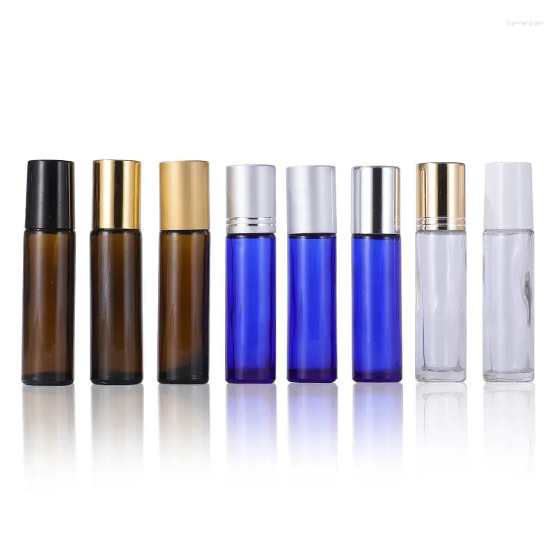 Bottiglie di stoccaggio 1pcs 10 ml rotolo su flacini flamella blu ambra liptint bottiglia per profumi olio essenziale con sfera in acciaio inossidabile