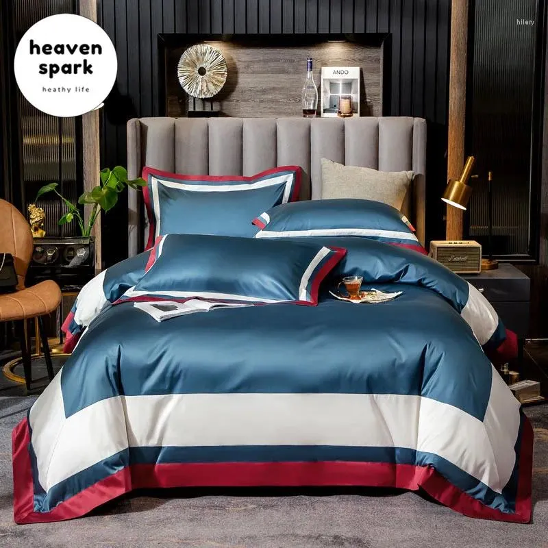 Bedding Sets Luxury 10 Colors 100s Marinha azul branco Conjunto real casa real têxtil egípcio Cedro de algodão uk cetim cover de ponta de cetim king size size