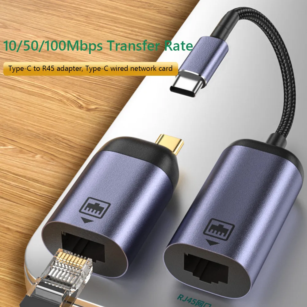 Type-C to RJ45 USB Ethernet Adapter 10/50/100 Mbps Network Connector ...