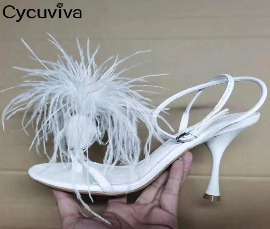Sandali tacco alto donna in pelle bianca scarpe marca di marca da donna designer caviglia piuma sandalias mujer5965662