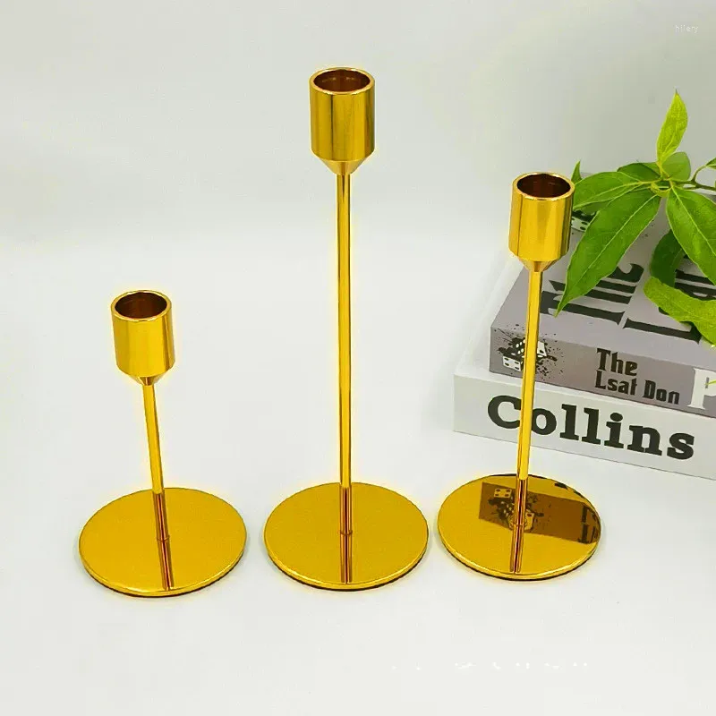 Candle Holders 3 Pcs Color European Metal Holder Simple Golden Wedding Decoration Bar Party Living Room Home